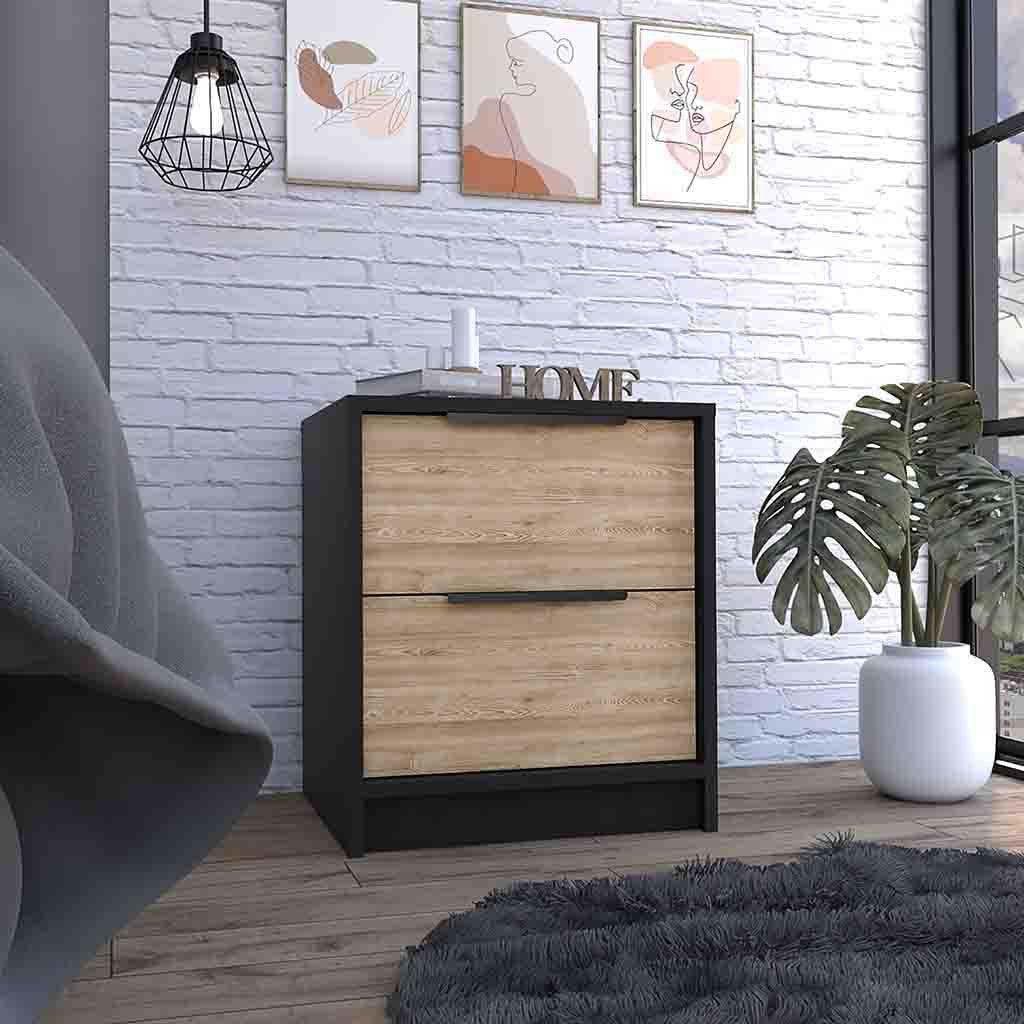 19" Black Two Drawer Faux Wood Nightstand - FurniFindUSA