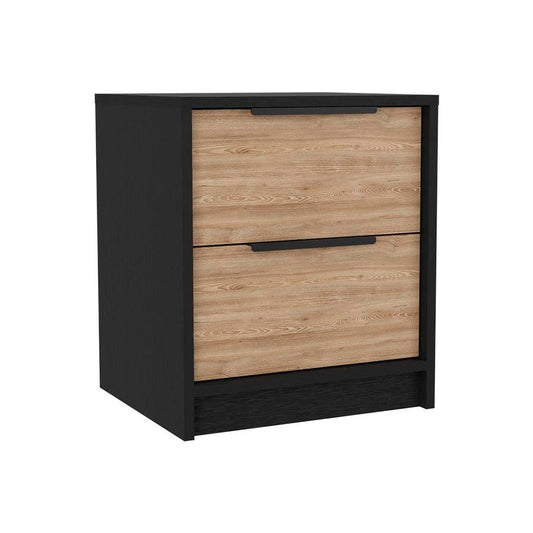 19" Black Wood Two Drawer Nightstand HomeRoots