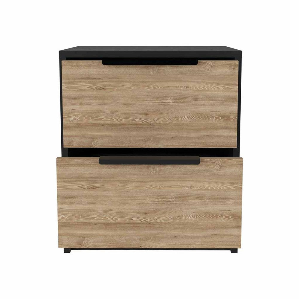 19" Black Wood Two Drawer Nightstand HomeRoots