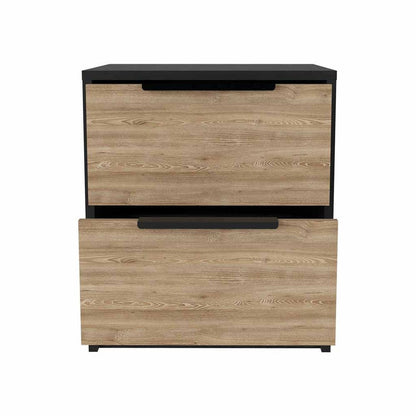 19" Black Wood Two Drawer Nightstand HomeRoots
