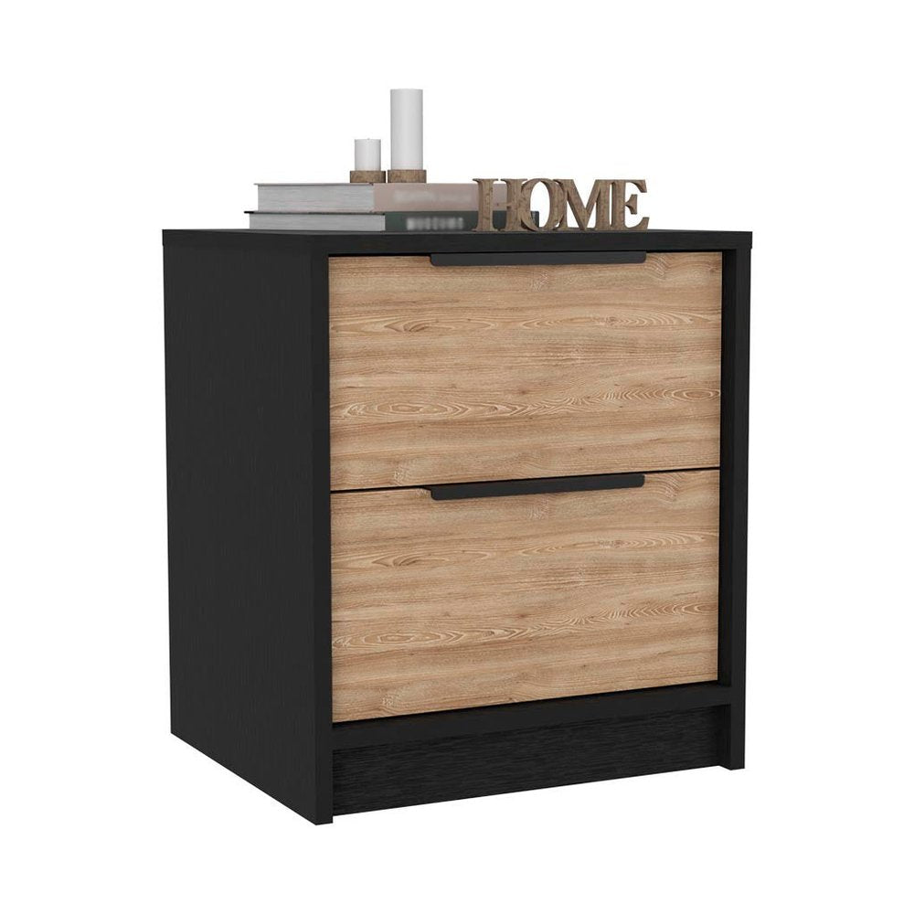 19" Black Wood Two Drawer Nightstand HomeRoots