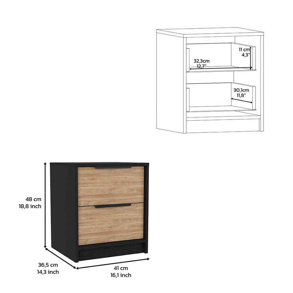 19" Black Wood Two Drawer Nightstand HomeRoots