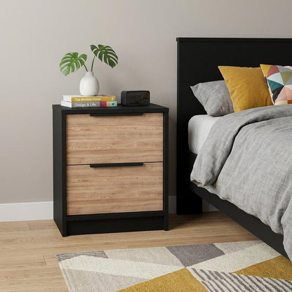 19" Black Wood Two Drawer Nightstand HomeRoots