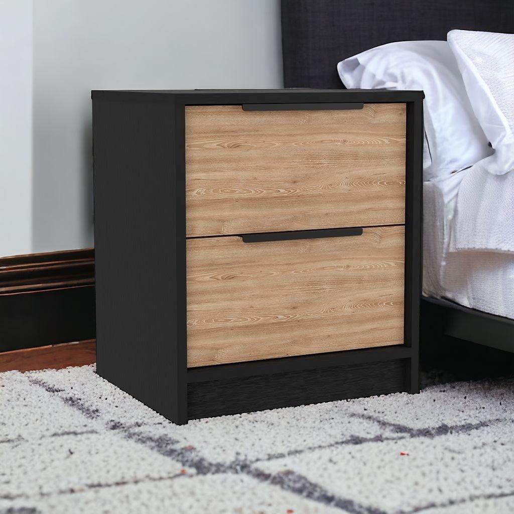 19" Black Two Drawer Faux Wood Nightstand - FurniFindUSA