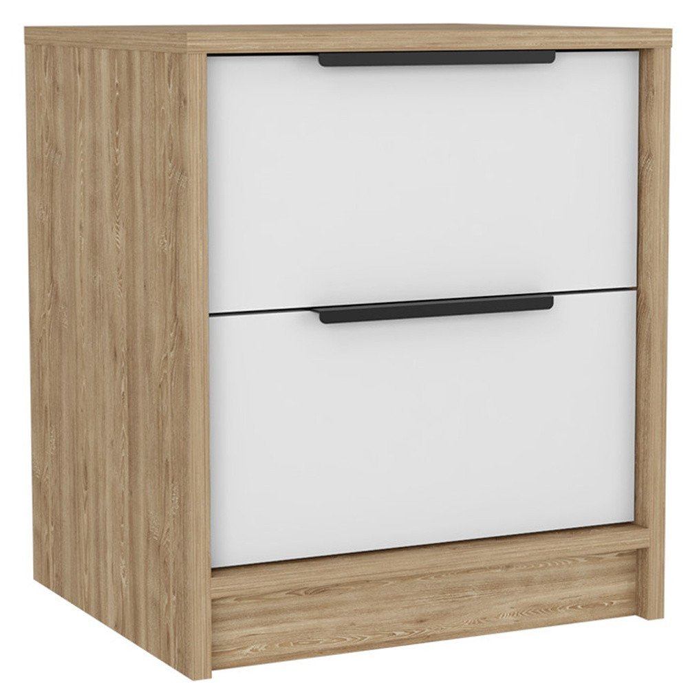 19" White Wood Two Drawer Nightstand HomeRoots