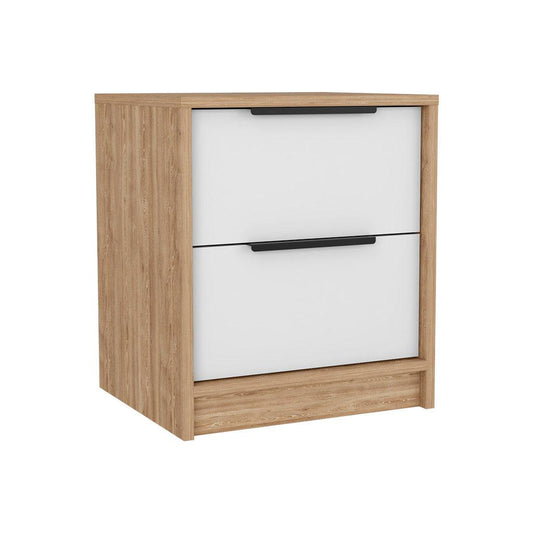 19" White Two Drawer Faux Wood Nightstand - FurniFindUSA