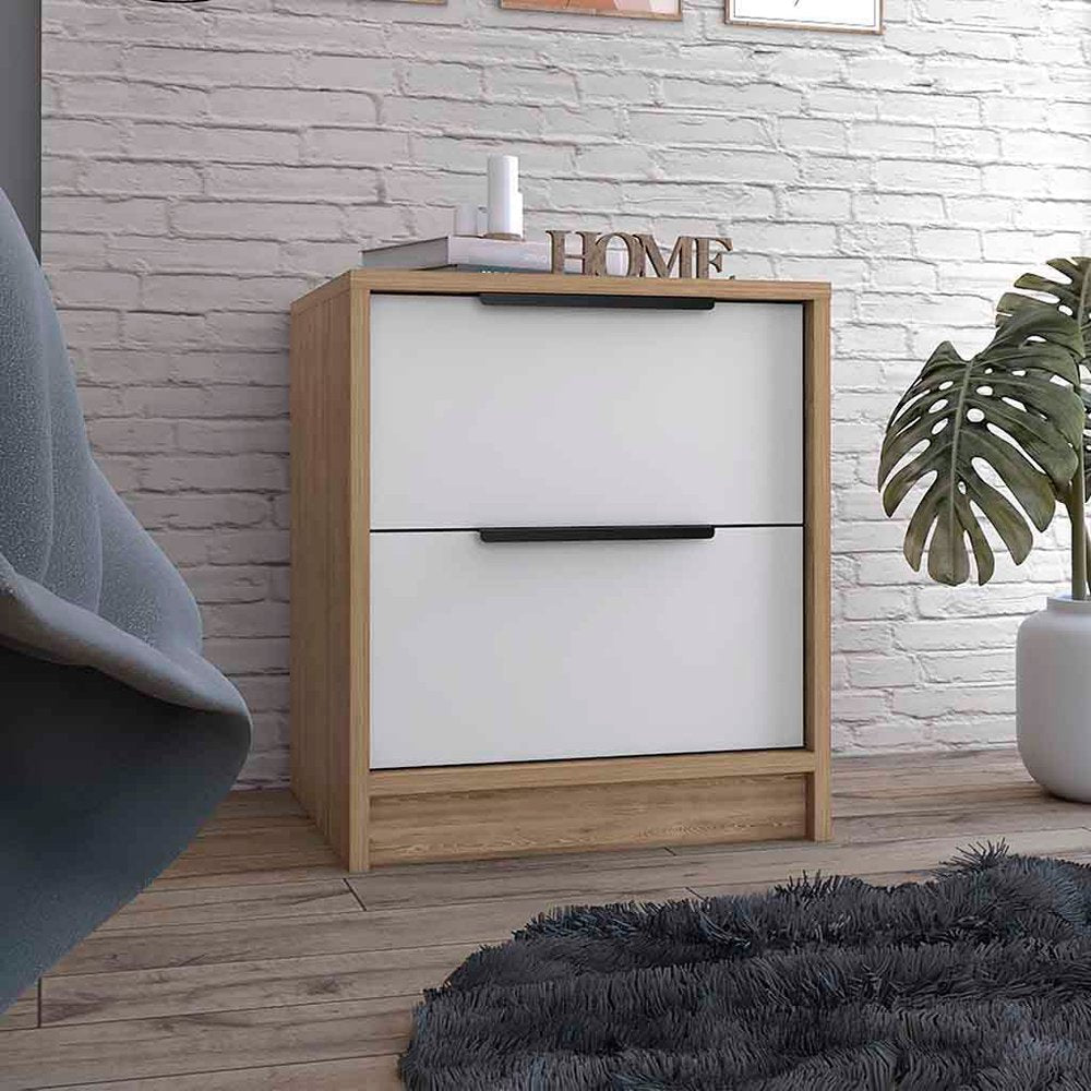 19" White Wood Two Drawer Nightstand HomeRoots