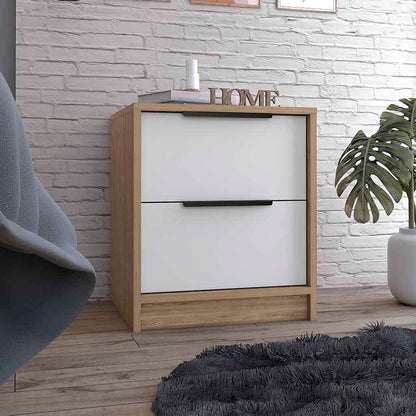 19" White Wood Two Drawer Nightstand HomeRoots