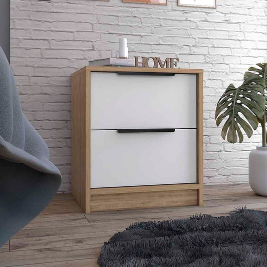 19" White Wood Two Drawer Nightstand HomeRoots