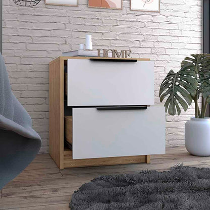 19" White Wood Two Drawer Nightstand HomeRoots