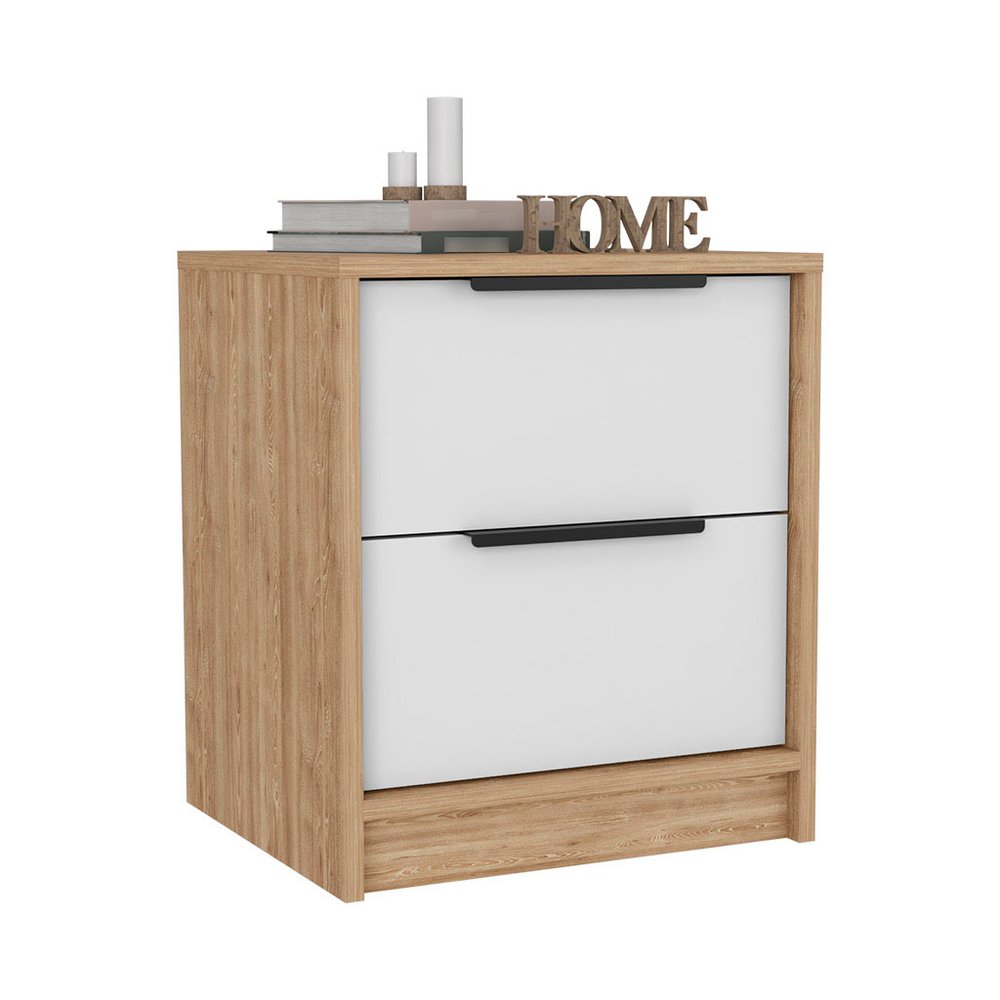 19" White Wood Two Drawer Nightstand HomeRoots