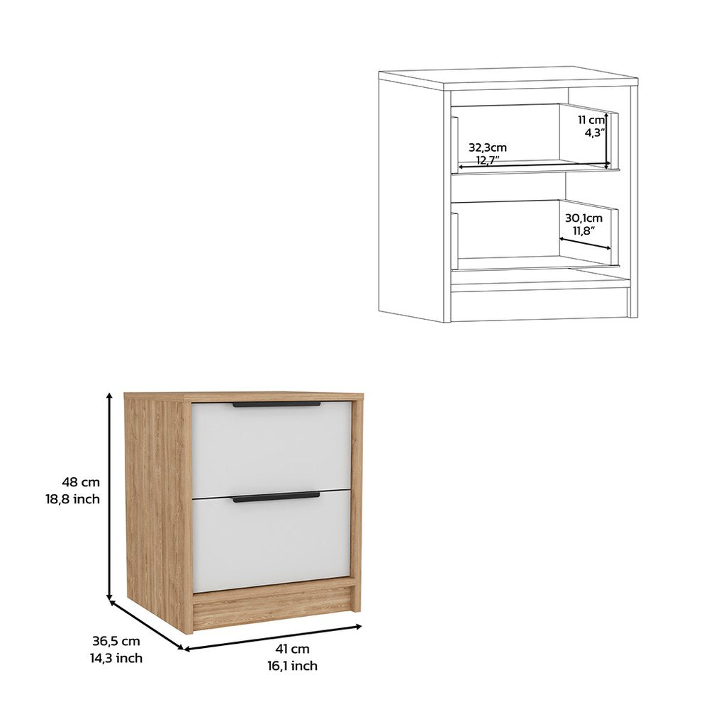 19" White Wood Two Drawer Nightstand HomeRoots