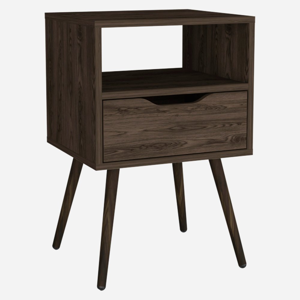 25" Brown Wood One Drawer Nightstand — view 1