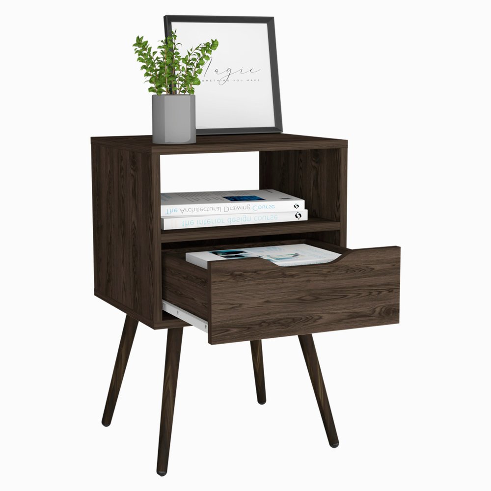 25" Brown Wood One Drawer Nightstand — view 2