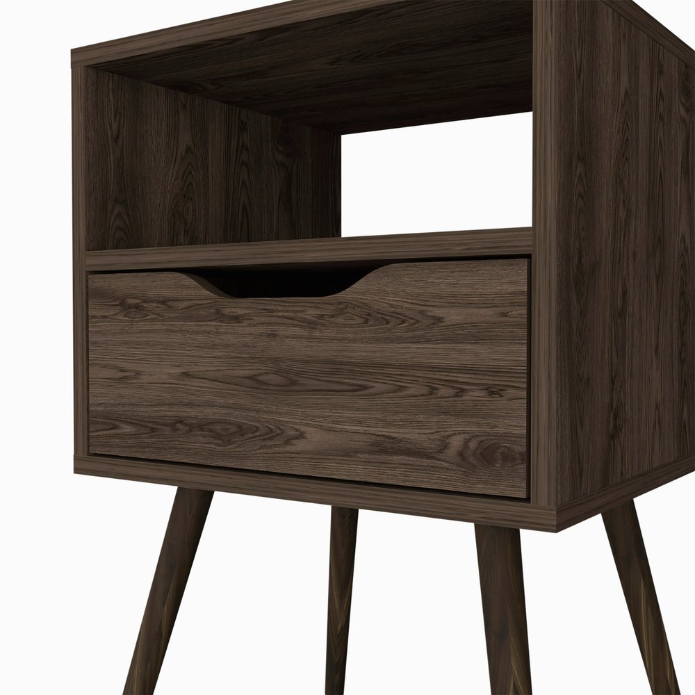 25" Brown Wood One Drawer Nightstand — view 3