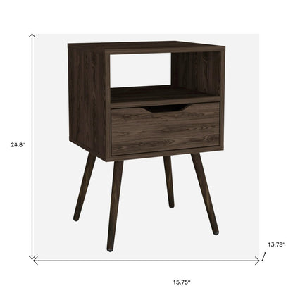 25" Brown Wood One Drawer Nightstand HomeRoots