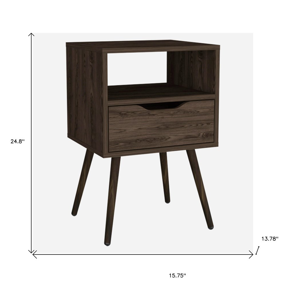 25" Brown Wood One Drawer Nightstand — view 5