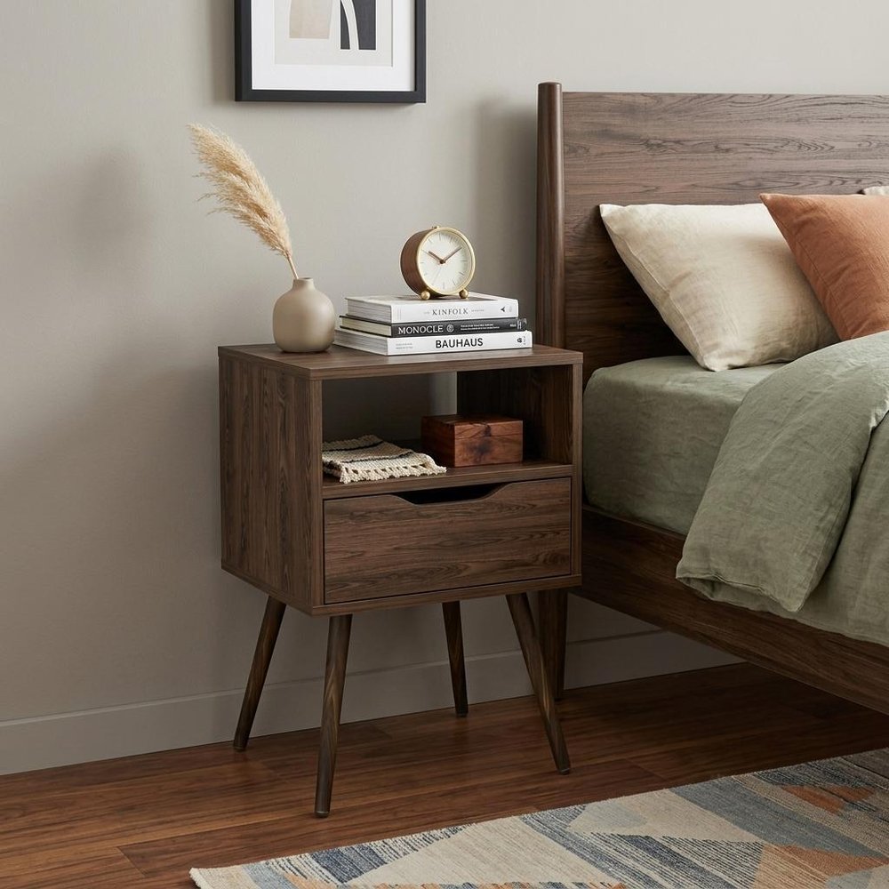 25" Brown Wood One Drawer Nightstand HomeRoots