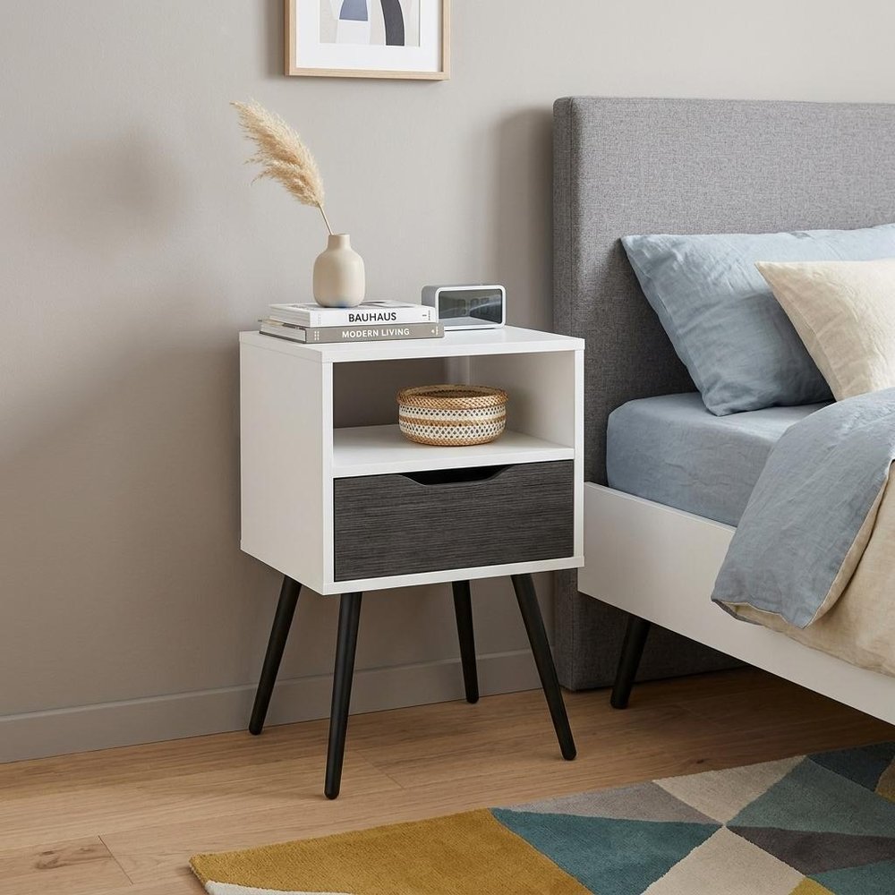 25" Gray Wood One Drawer Nightstand HomeRoots