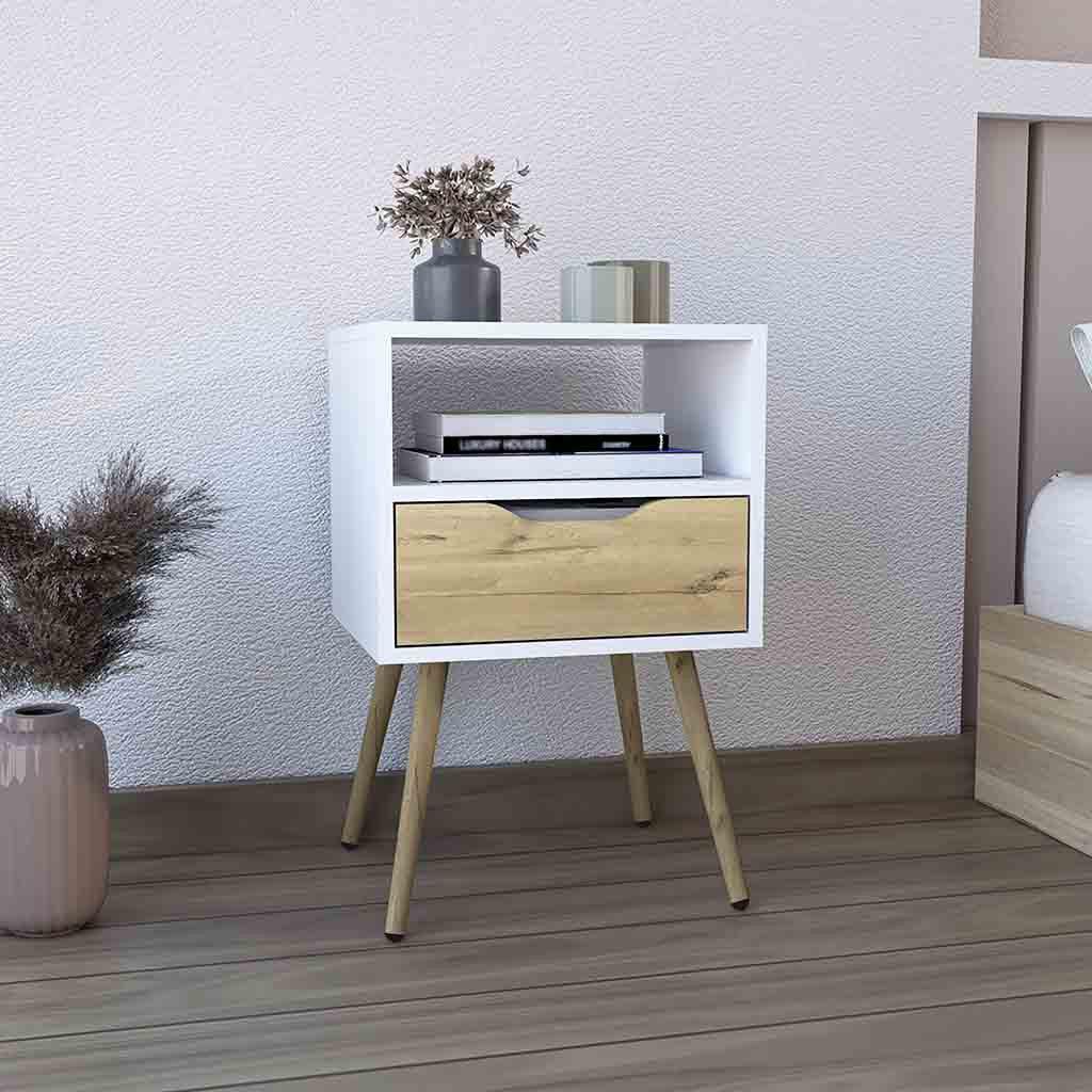 25" White One Drawer Faux Wood Nightstand - FurniFindUSA