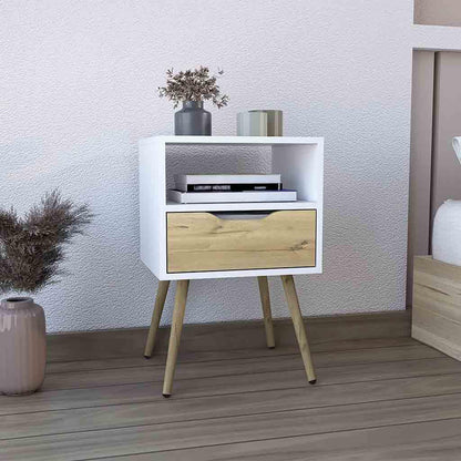 25" White One Drawer Faux Wood Nightstand - FurniFindUSA