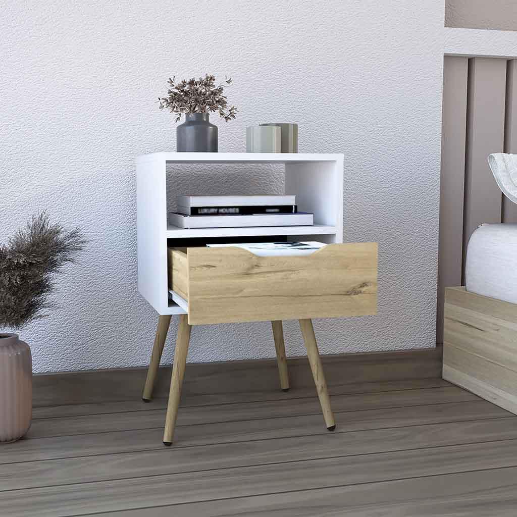 25" White One Drawer Faux Wood Nightstand - FurniFindUSA