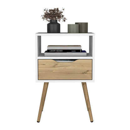 25" White One Drawer Faux Wood Nightstand - FurniFindUSA