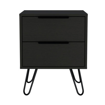 22" Black Two Drawer Faux Wood Nightstand