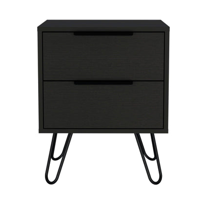 22" Black Two Drawer Faux Wood Nightstand - FurniFindUSA