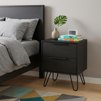22" Black Wood Two Drawer Nightstand HomeRoots