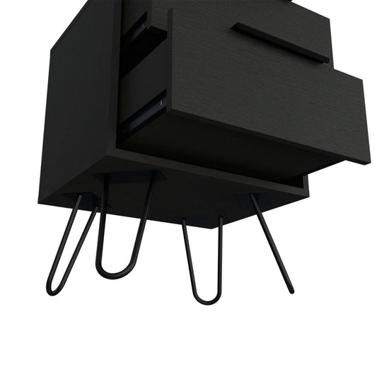 22" Black Wood Two Drawer Nightstand HomeRoots
