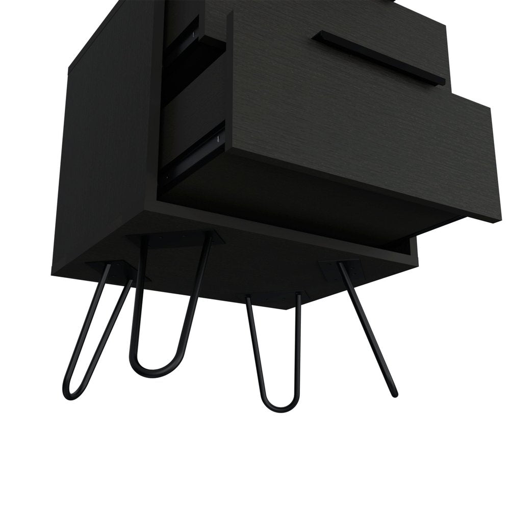 22" Black Wood Two Drawer Nightstand HomeRoots