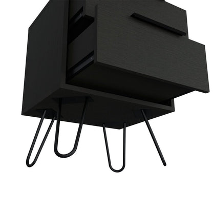 22" Black Wood Two Drawer Nightstand HomeRoots