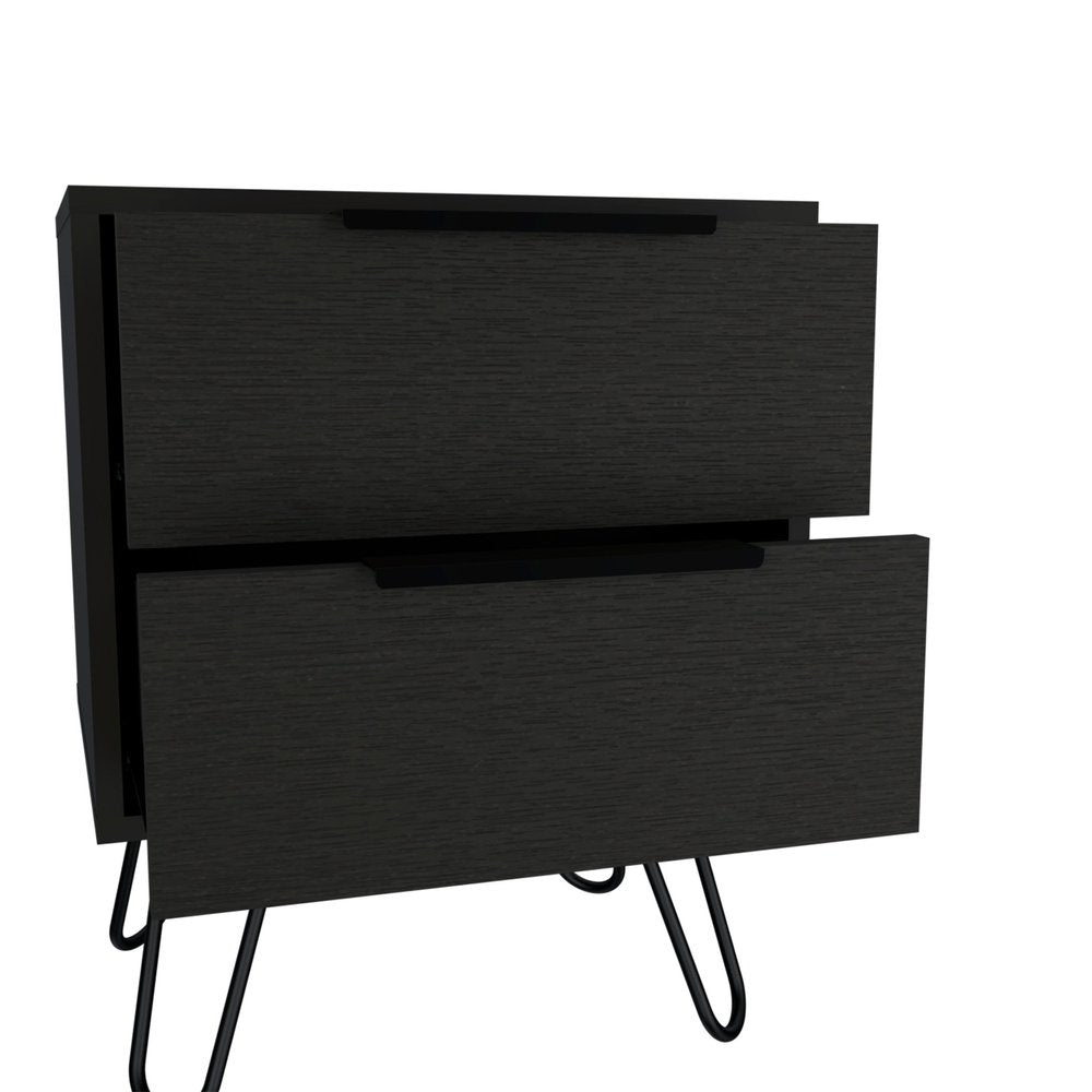 22" Black Wood Two Drawer Nightstand HomeRoots
