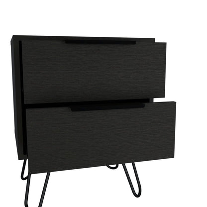 22" Black Wood Two Drawer Nightstand HomeRoots