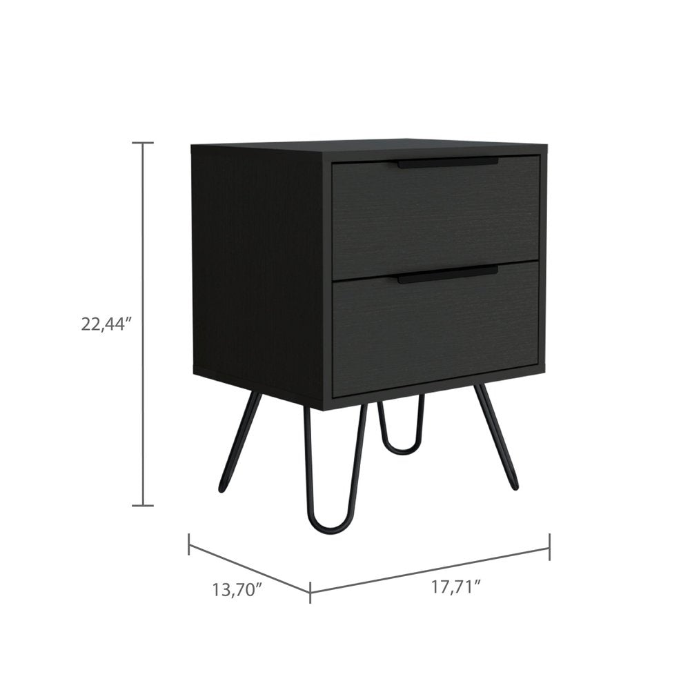 22" Black Wood Two Drawer Nightstand HomeRoots