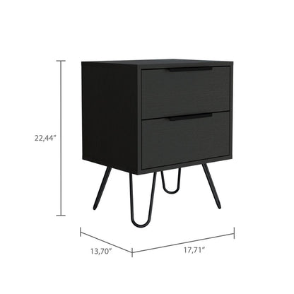 22" Black Wood Two Drawer Nightstand HomeRoots