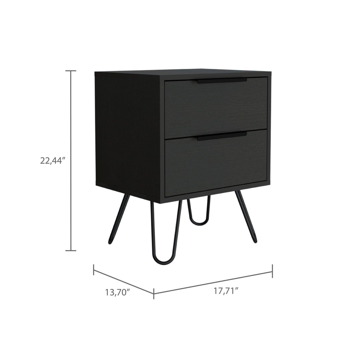 22" Black Two Drawer Faux Wood Nightstand - FurniFindUSA