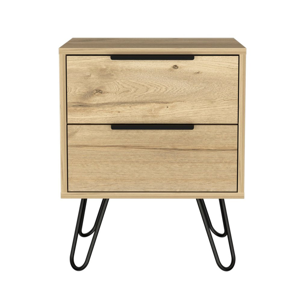 22" Oak Wood Two Drawer Nightstand HomeRoots
