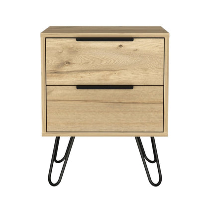22" Oak Wood Two Drawer Nightstand HomeRoots