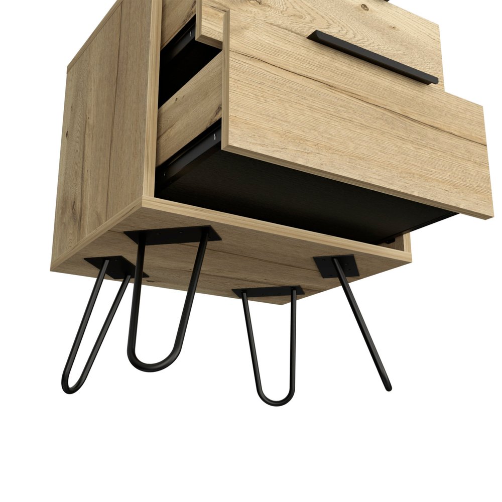 22" Oak Wood Two Drawer Nightstand HomeRoots