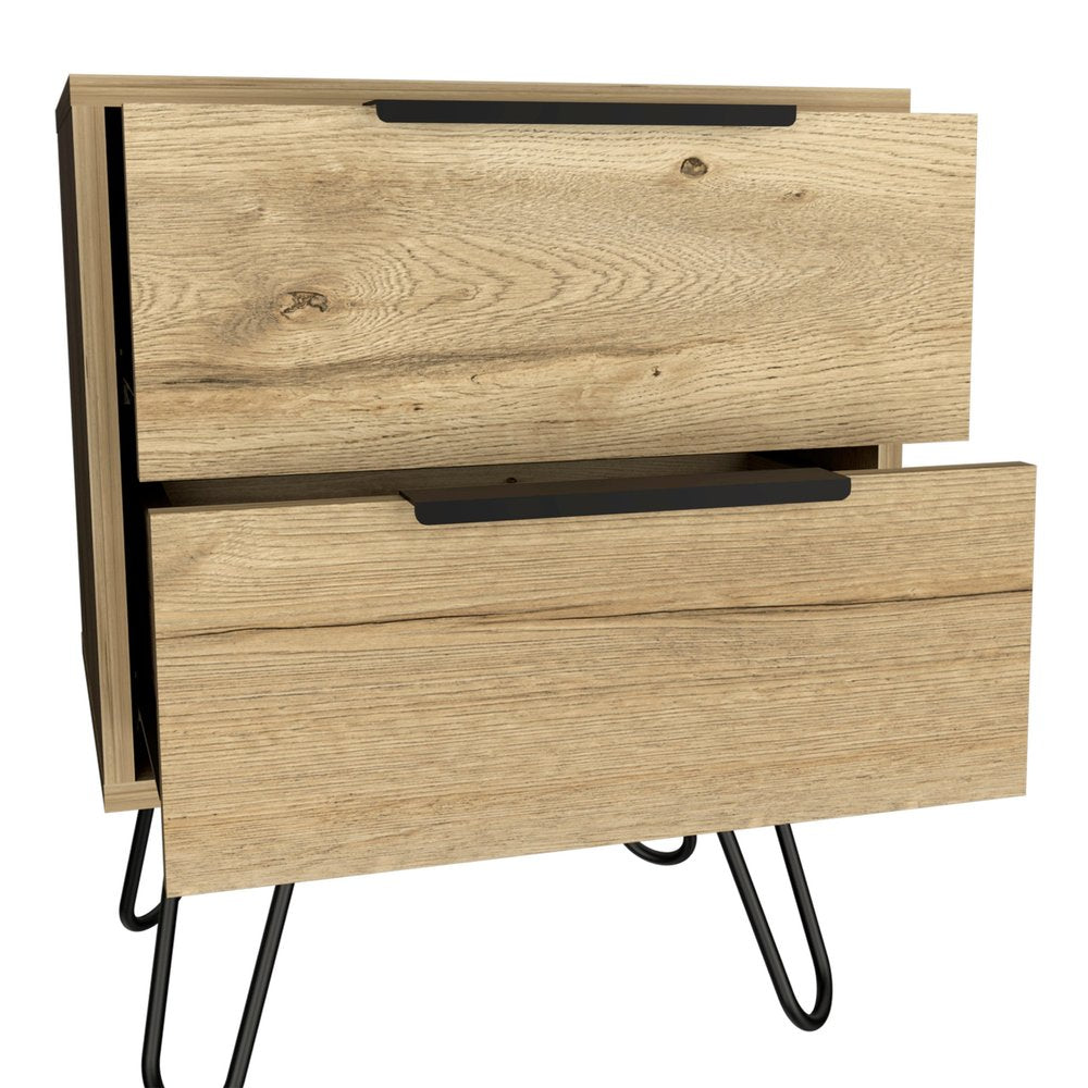 22" Oak Wood Two Drawer Nightstand HomeRoots
