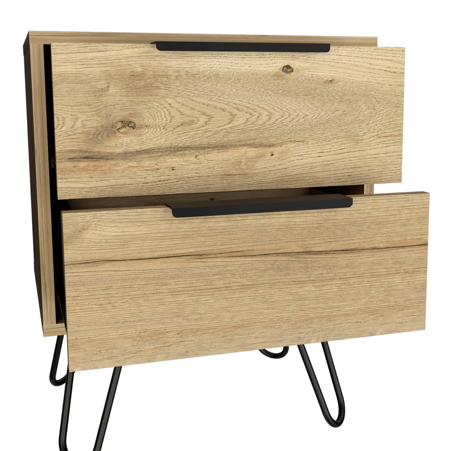 22" Oak Two Drawer Faux Wood Nightstand - FurniFindUSA