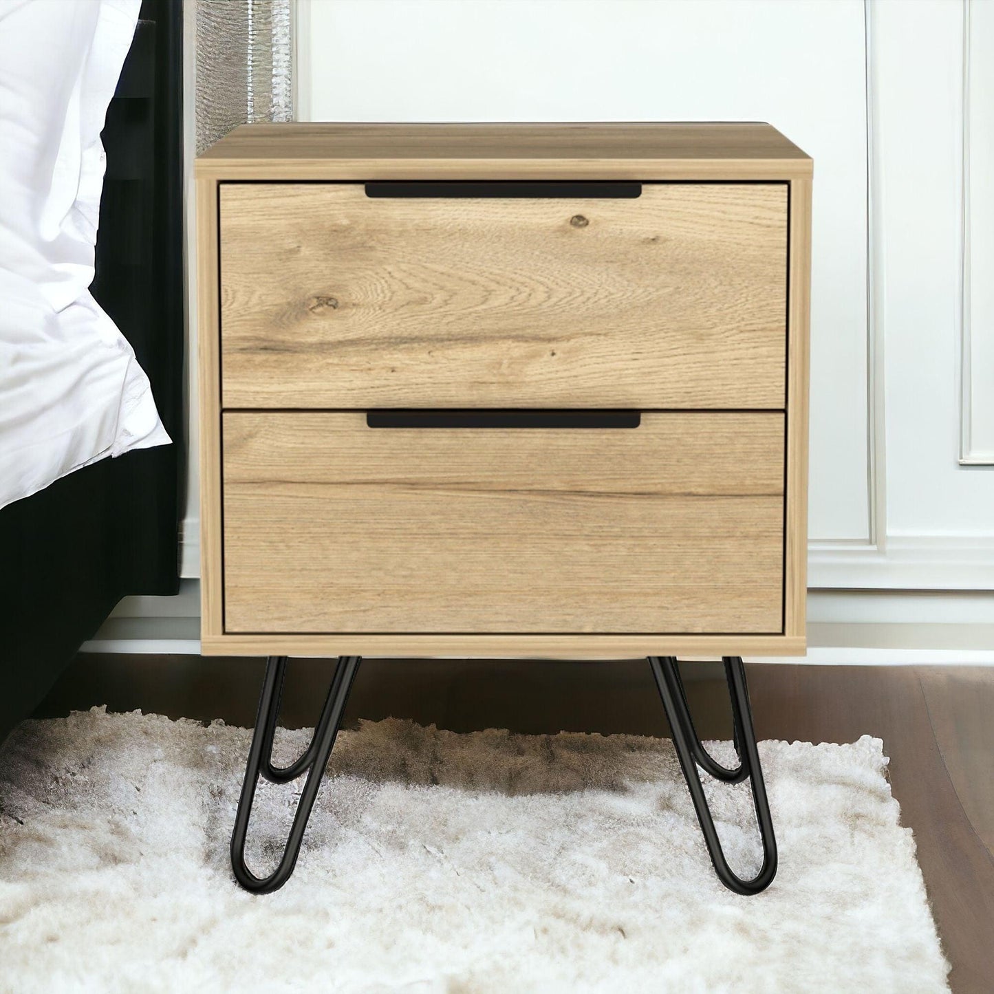 22" Oak Two Drawer Faux Wood Nightstand - FurniFindUSA