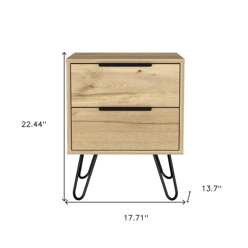 22" Oak Wood Two Drawer Nightstand HomeRoots