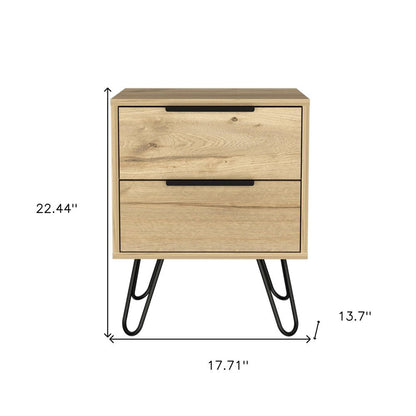 22" Oak Wood Two Drawer Nightstand HomeRoots