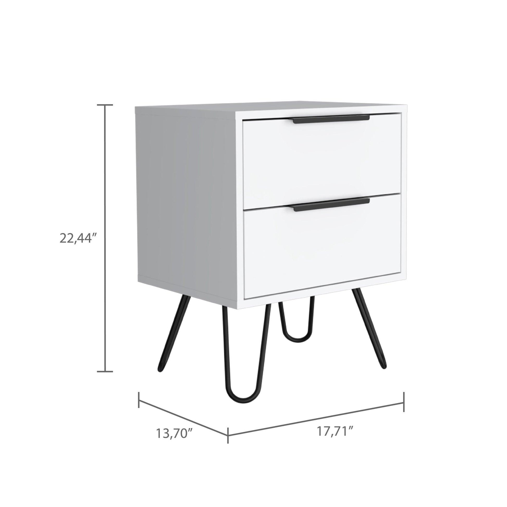 22" White Two Drawer Faux Wood Nightstand - FurniFindUSA