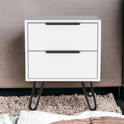 22" White Two Drawer Faux Wood Nightstand - FurniFindUSA