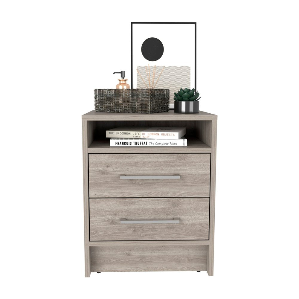 20" Gray Wood Two Drawer Nightstand HomeRoots