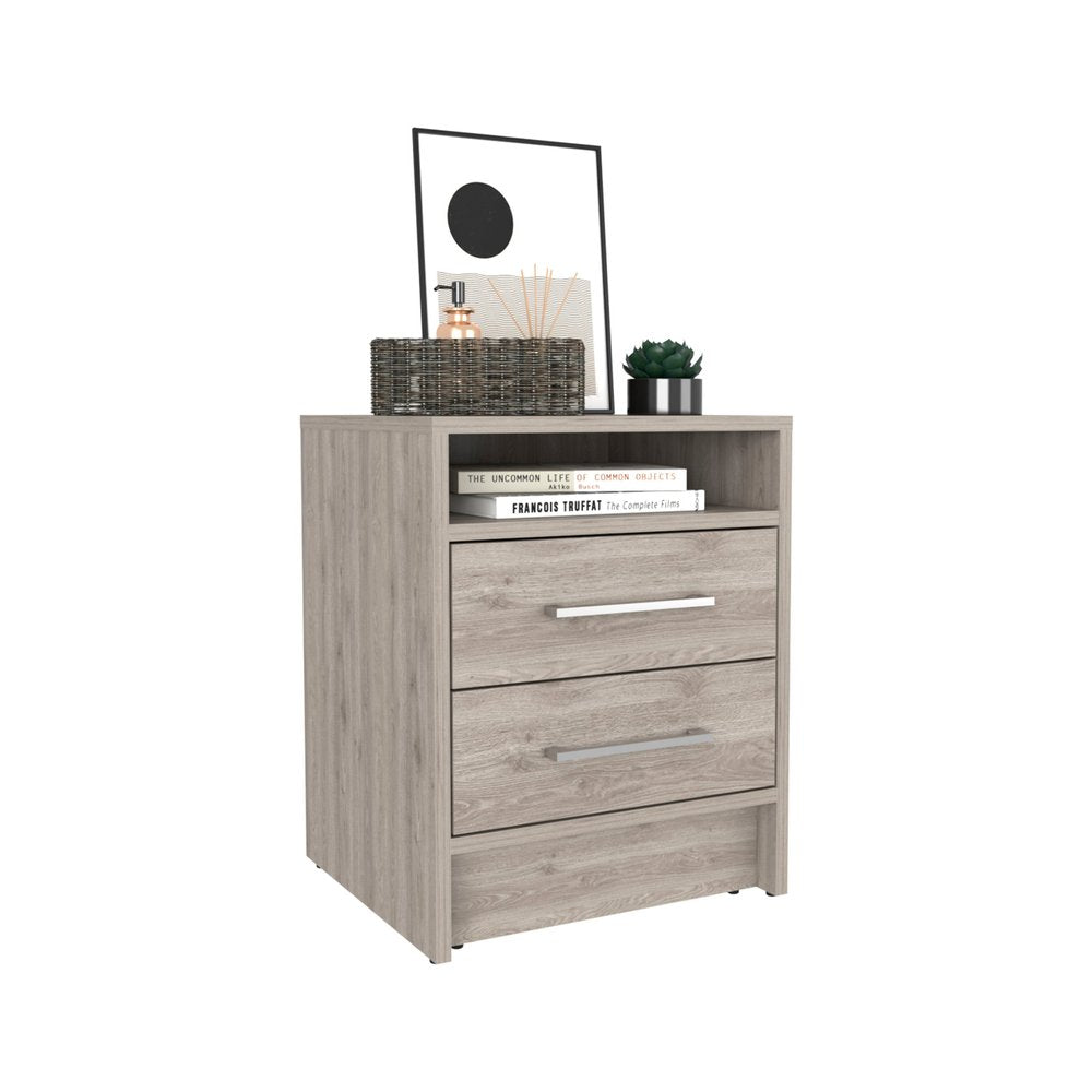 20" Gray Wood Two Drawer Nightstand HomeRoots